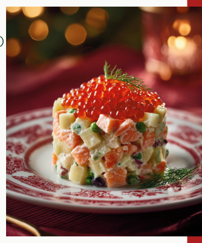 Фото блюда: ОЛИВЬЕ С КРАСНОЙ РЫБОЙ И КРАСНОЙ ИКРОЙ